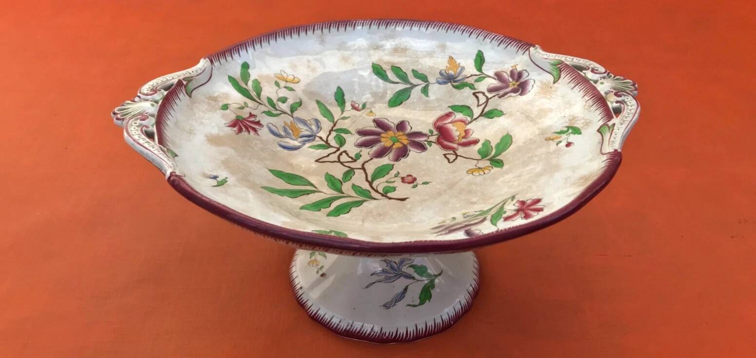 Années 1910 Compotier Faïence de Sarreguemines (U&C) modèle Strasbourg