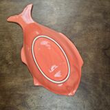 Large vintage fish platter Surtis Portugal in coral earthenware.