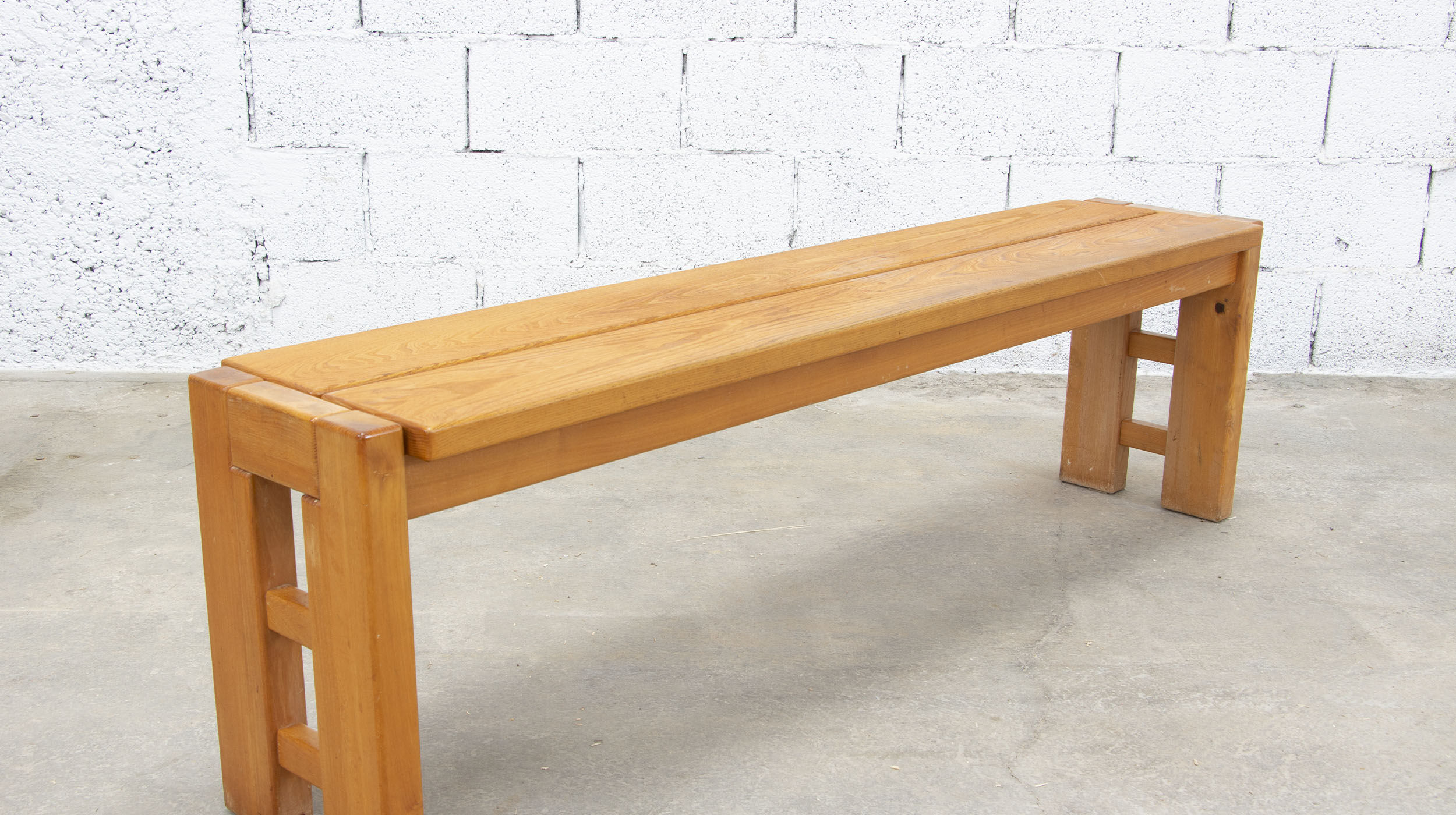 Vintage solid elm bench for Maison Regain