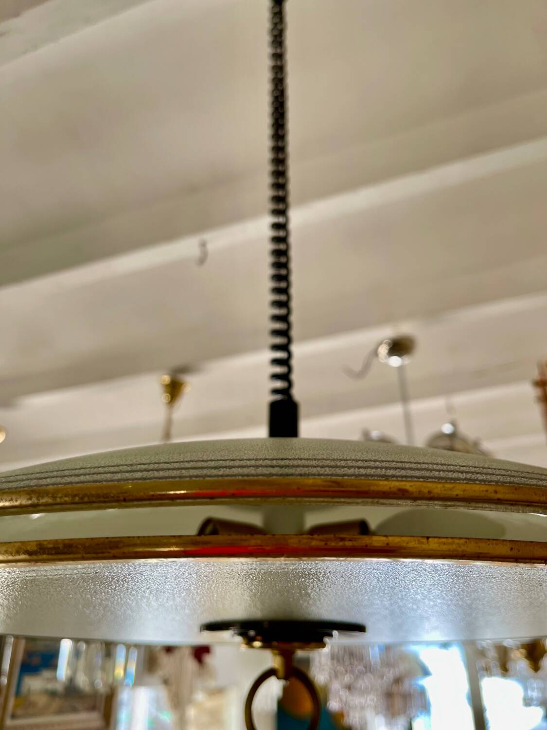 Glass and brass pendant light in the style of Pietro Chiesa, Italy 1970s