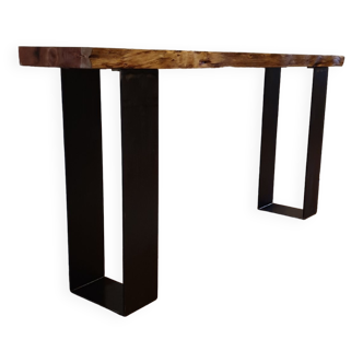 redwood console with steel foot