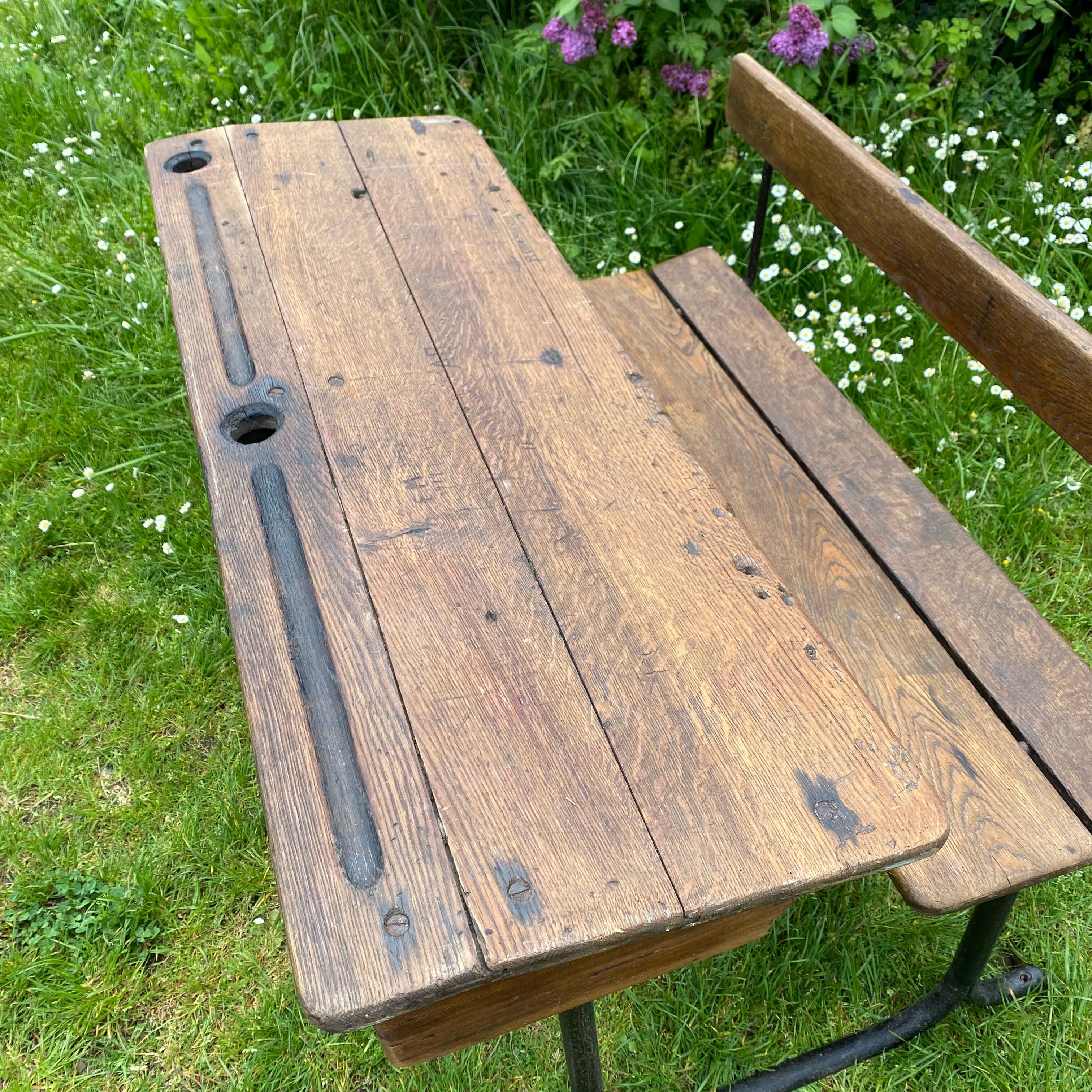 Old school desk in wood and cast iron