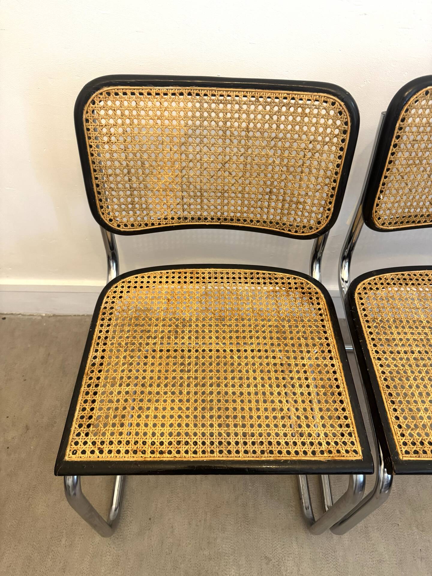 Pair of Marcel Breuer B32 Cesca chairs made in Italy.
