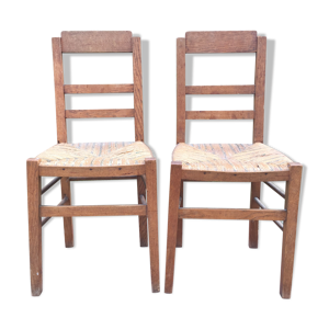 2 chaises vintage en chêne assises