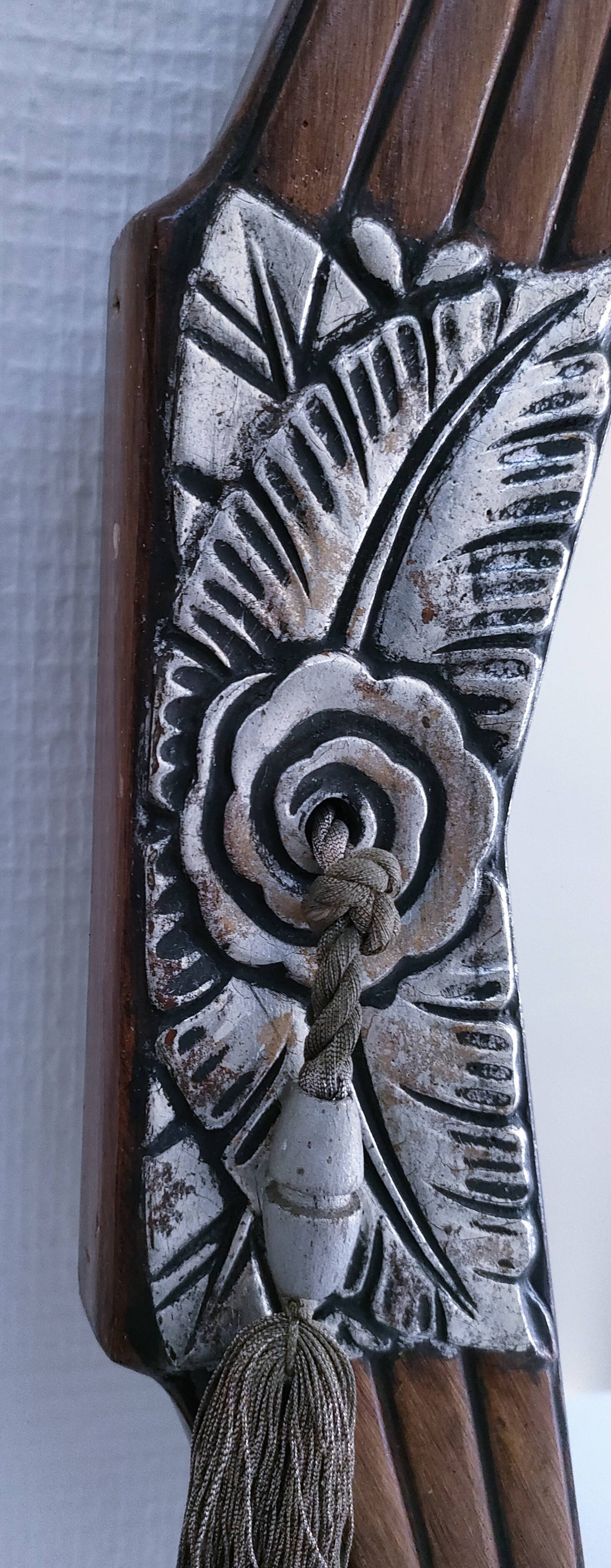 Miroir Art Déco en bois, stuc et passementerie