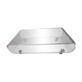 Design coffee table from Habitat in transparent plexiglass, mounted on wheels.