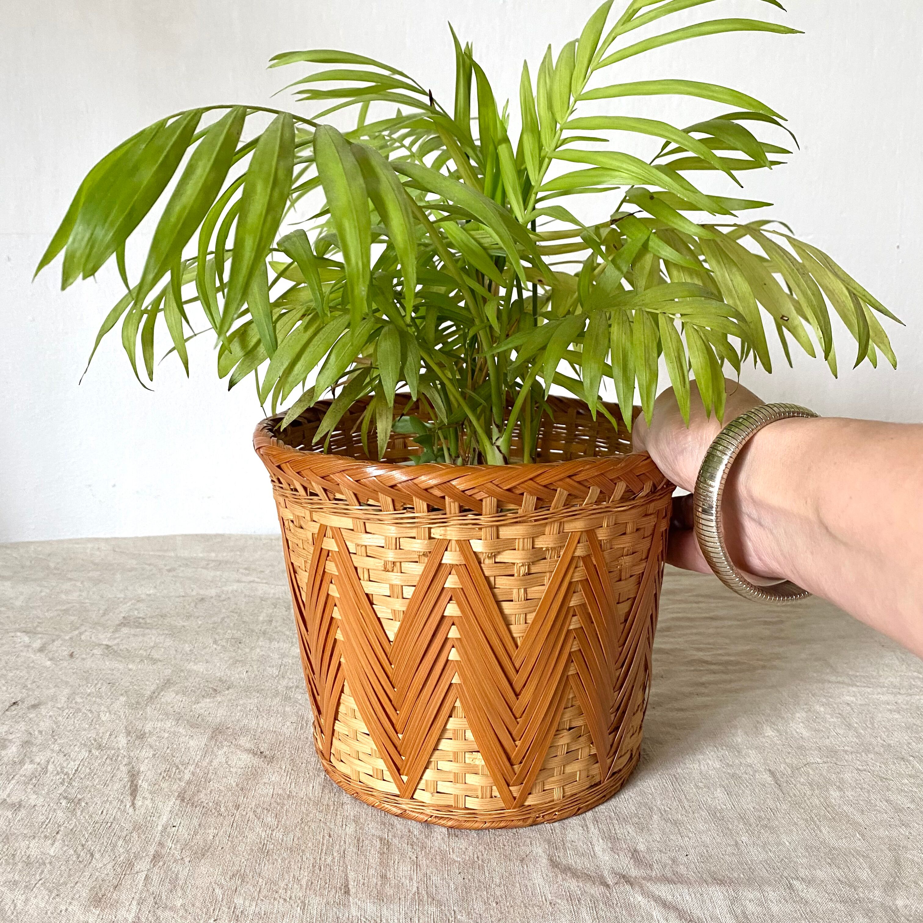 Vintage bamboo flowerpot