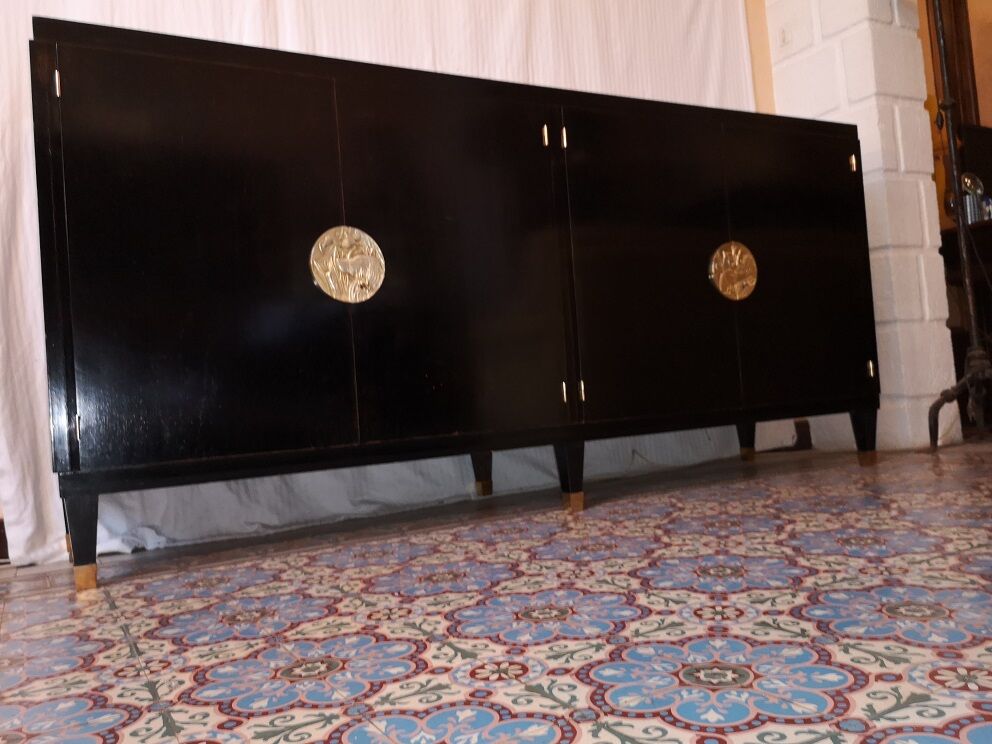 4-Door black laced enfilade by Jean Pascaud 1940 1945 art deco
