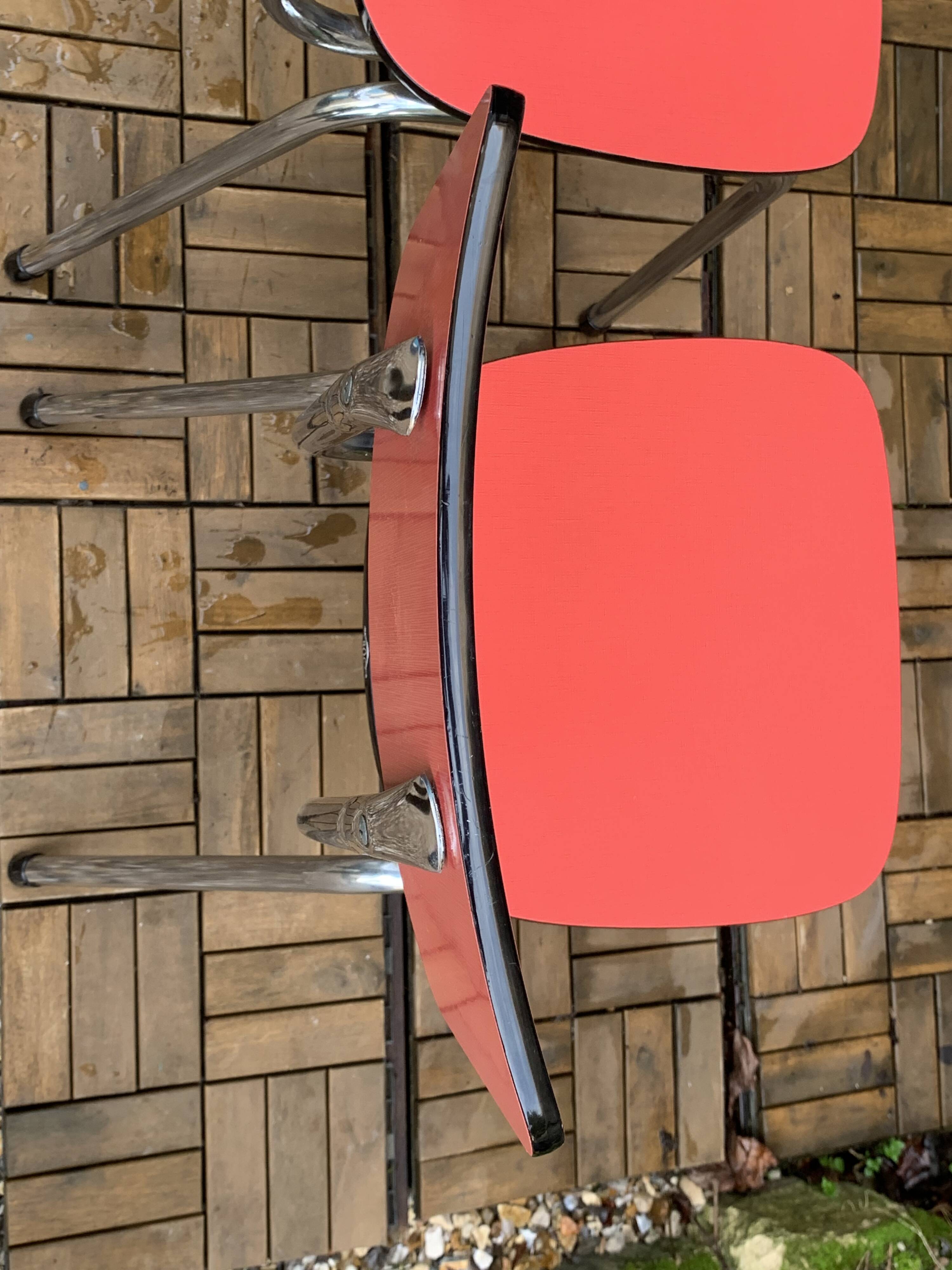 Pair of red Formica chairs Roc 1960