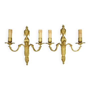Pair of large ram's head wall sconces in Louis XVI style, 19th century - bronze