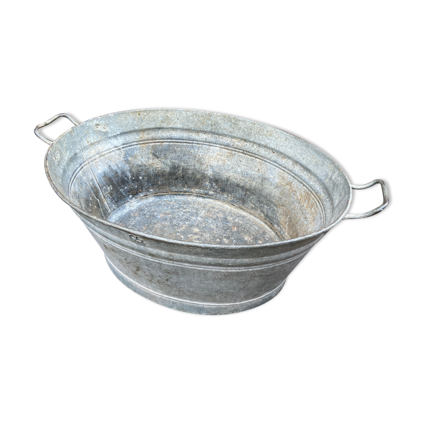 Vintage galvanized zinc basin 65 liters