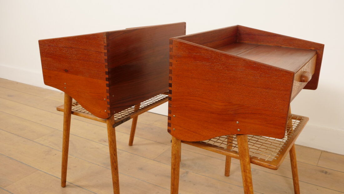 Ensemble de tables de chevet vintage danoises | Teck et chêne | Vintage