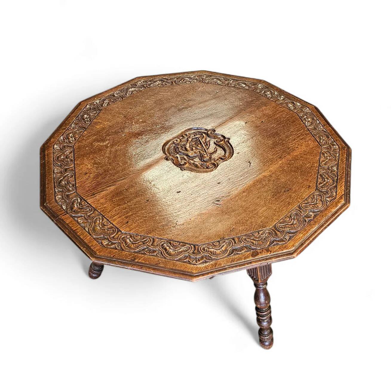 Antique tripot carved folding table / Netherlands / oak / 19th century circa 1880