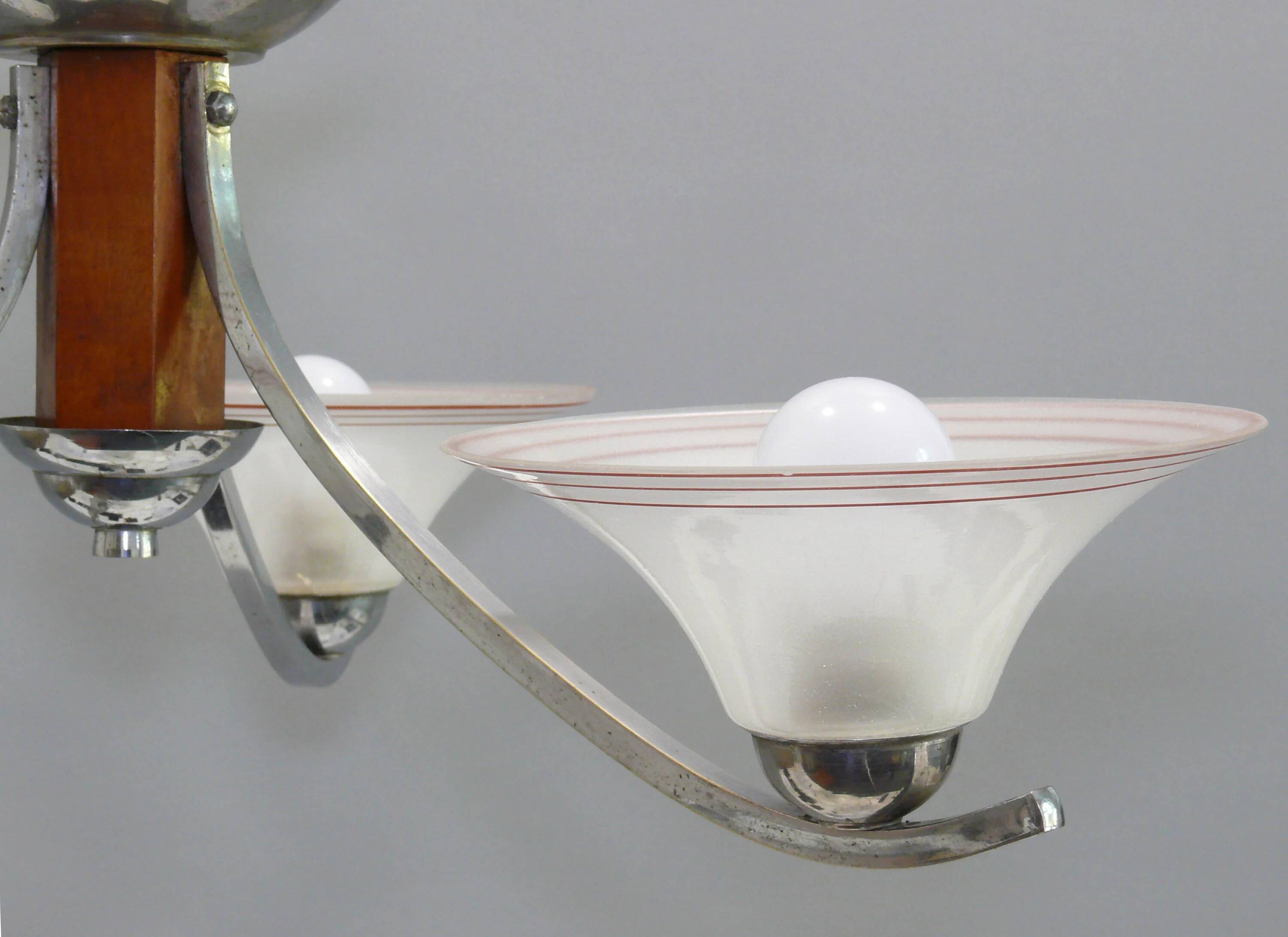 Art Deco three-arm chandelier, France, 1920s-1940s