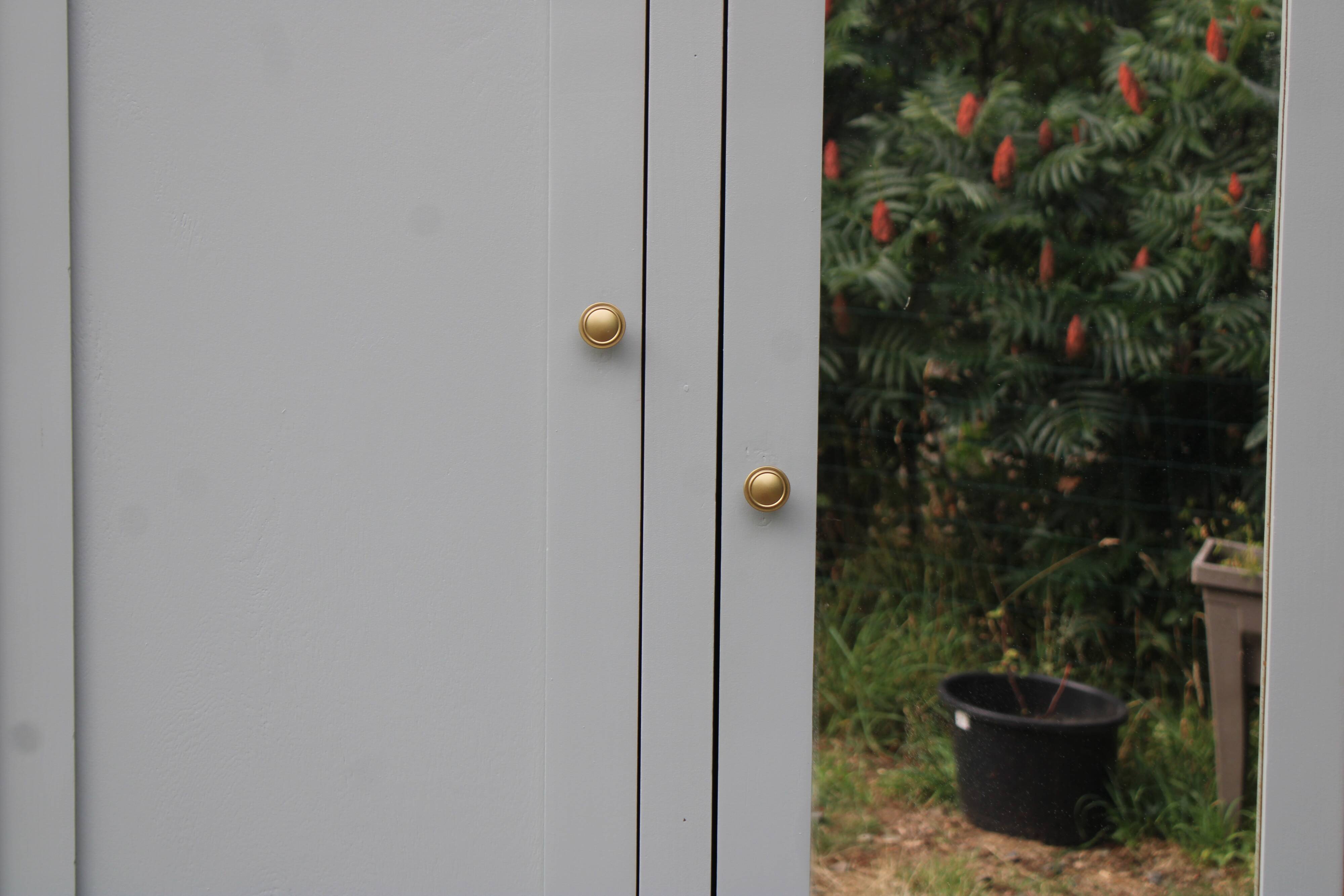 Vintage Parisian wardrobe in sage green – Mirror, hanging space and drawers