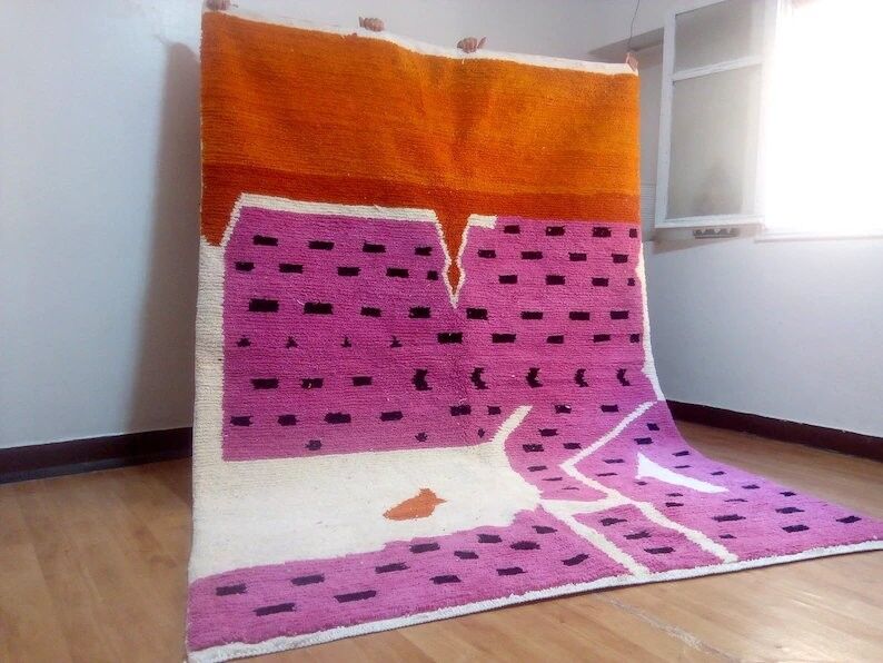 Tapis style Azilal violet - tapis coloré - tapis marocain fait main - 286x210 cm