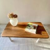 Restored antique coffee table – Natural oak and cream legs