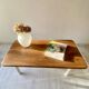 Restored antique coffee table – Natural oak and cream legs