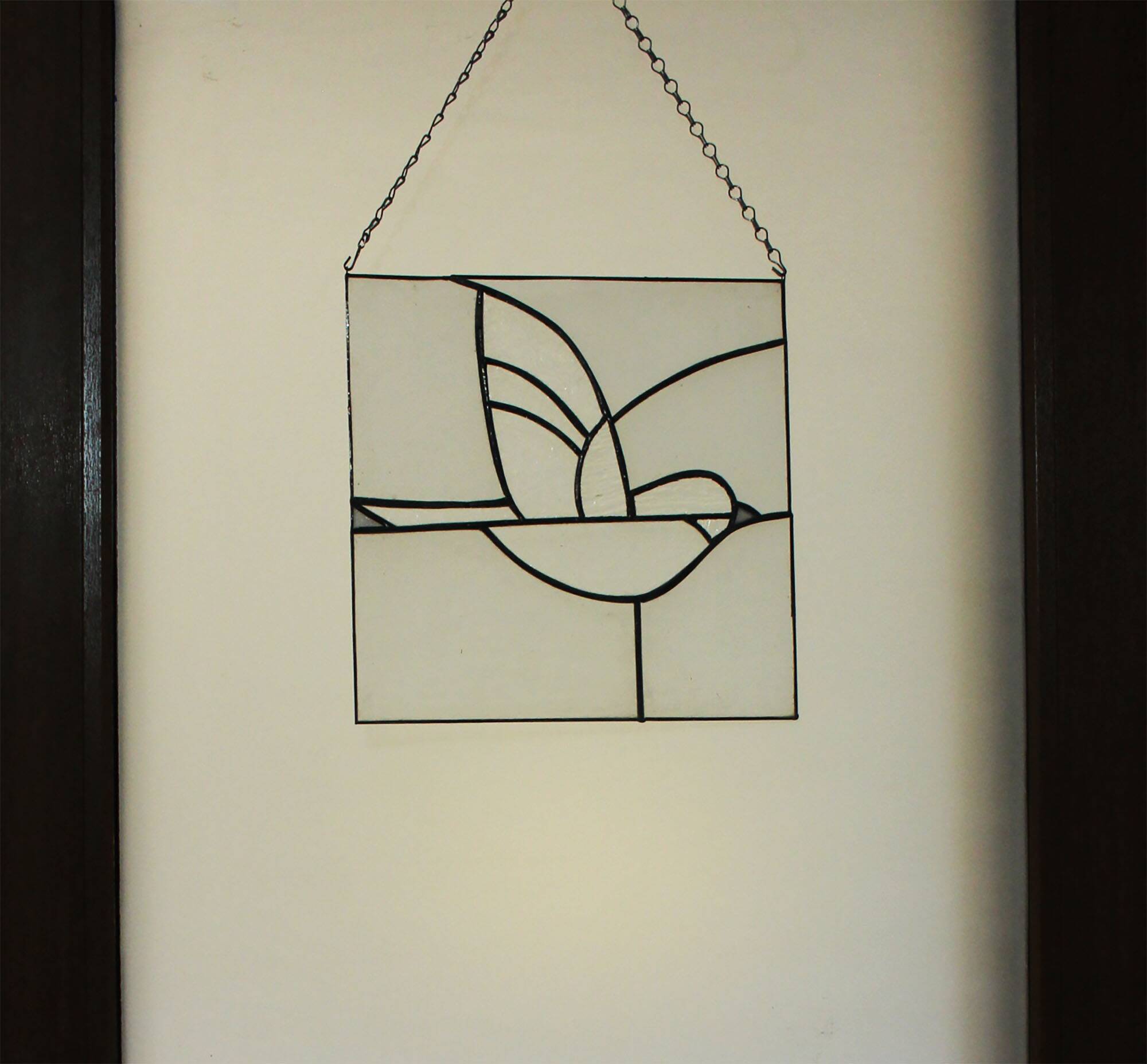 Vitrail décoratif oiseau, style Tiffany, verre coloré fait main 40×40 cm