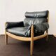 Danish Oak and Leather Lounge Chair with Ottoman