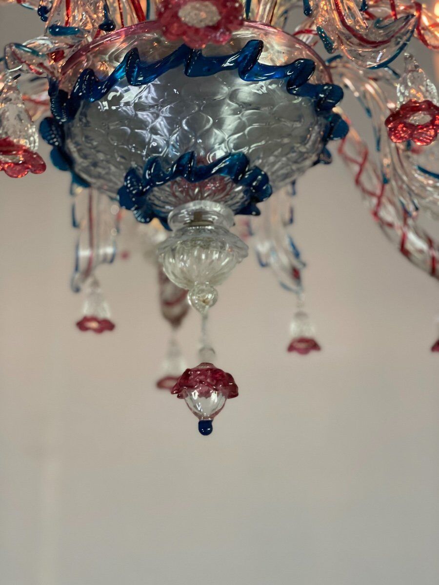 Venetian Chandelier In Multicolored Murano Glass, 6 Arms Of Light