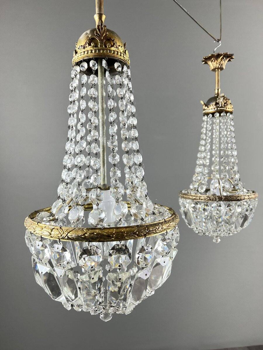 Pair of bronze and crystal chandelier pendants, late 19th century.