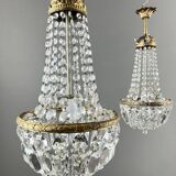 Pair of bronze and crystal chandelier pendants, late 19th century.
