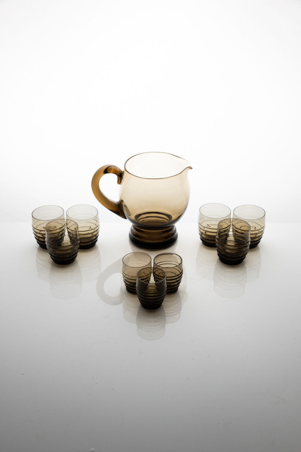 Vintage decanting set in smoked glass