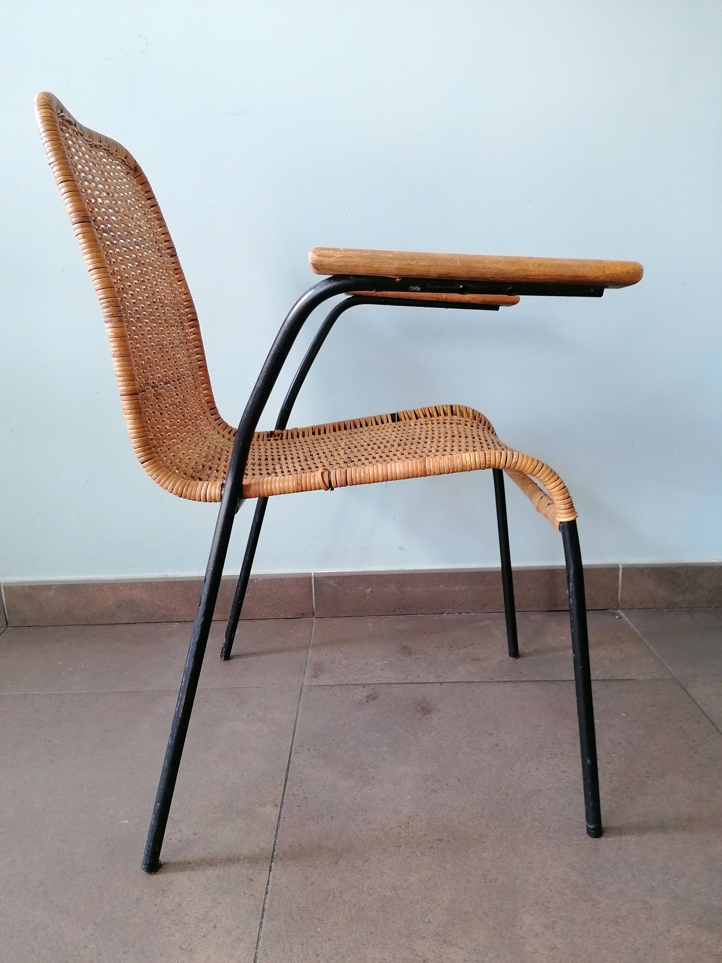 Rattan armchair, metal structure, Germany, 70s