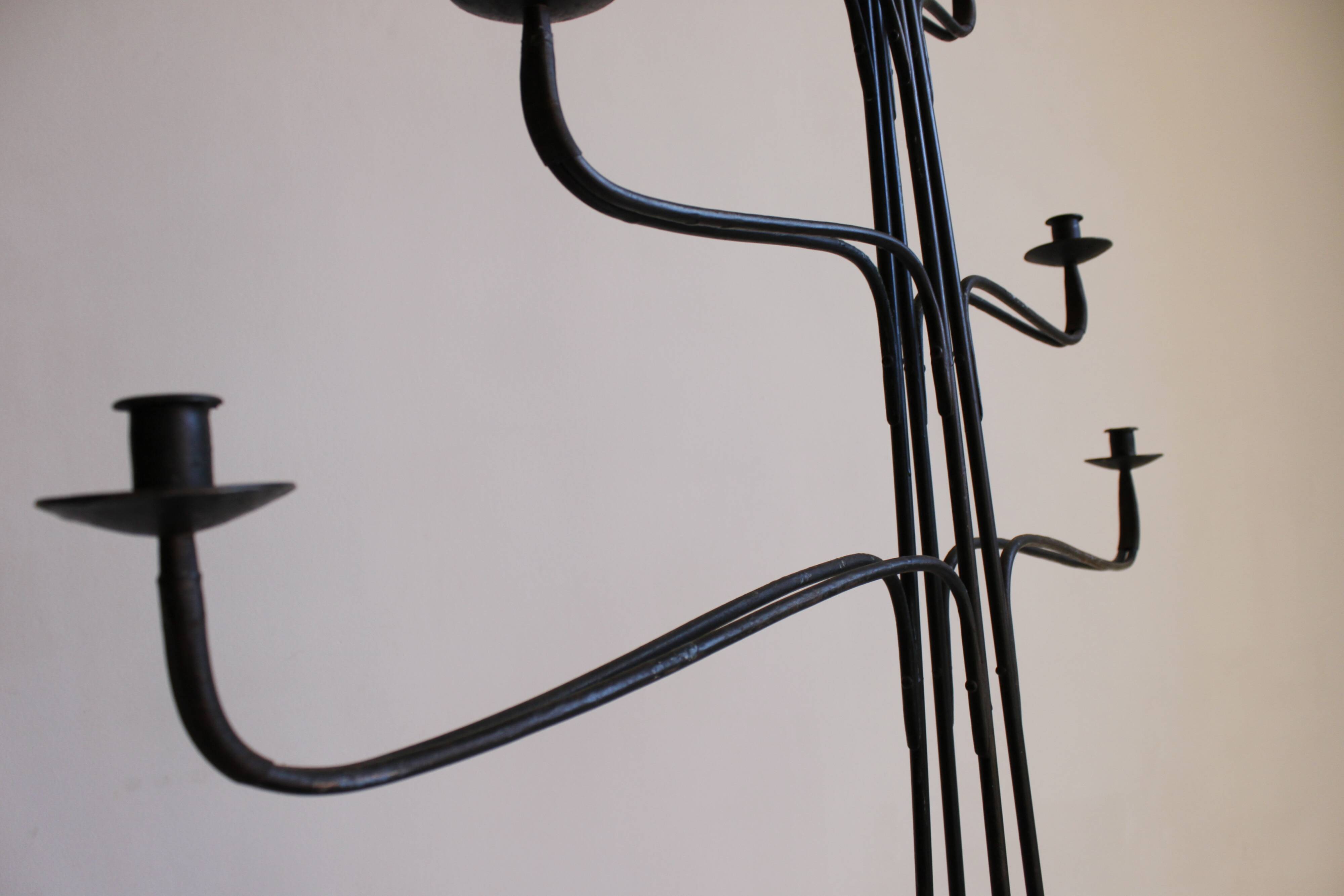 Large Wrought Iron Floor Candelabra, 1950s