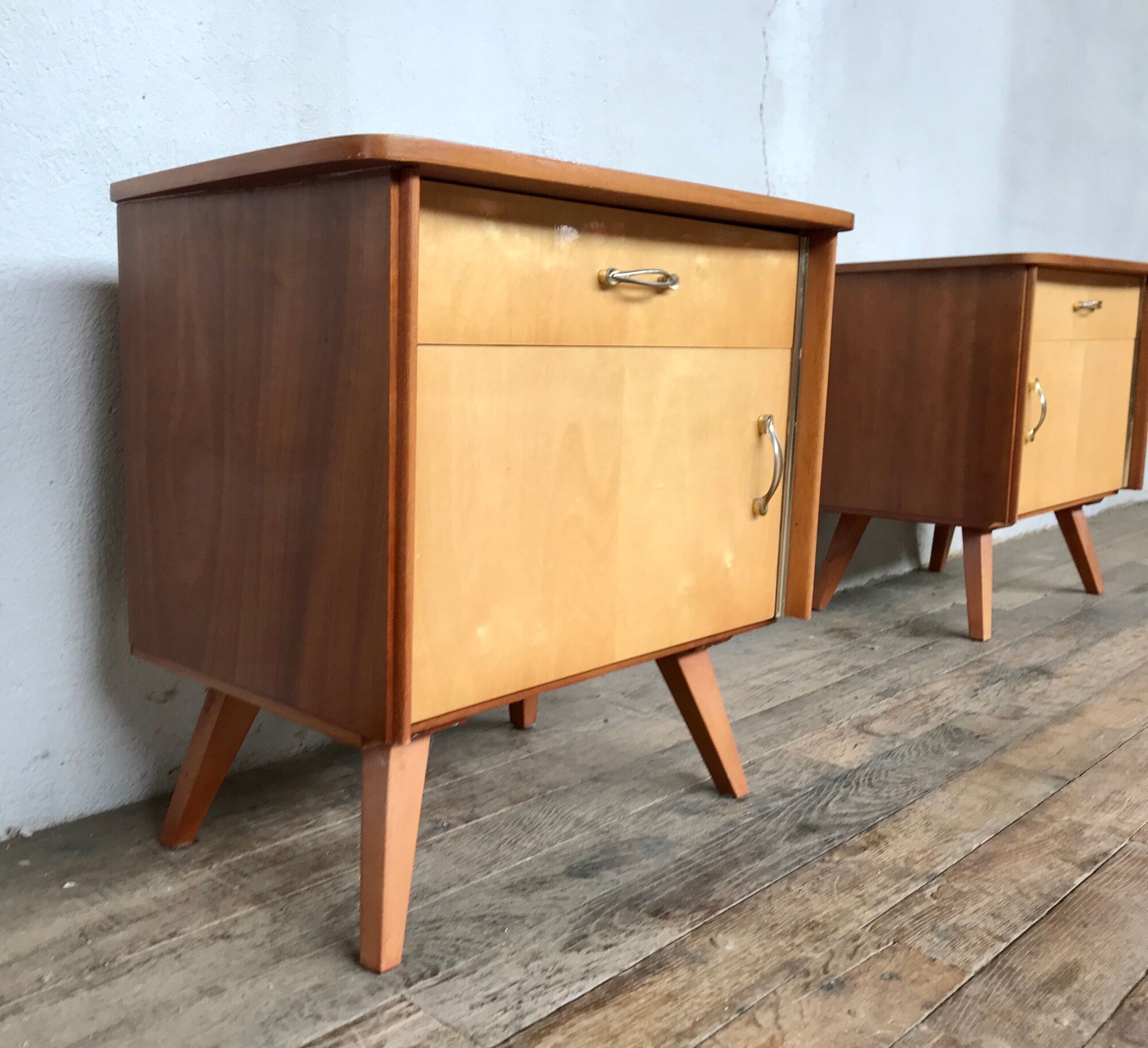 Pair of night table feet compass bedside end of vintage sofa old 1950 1960 retro