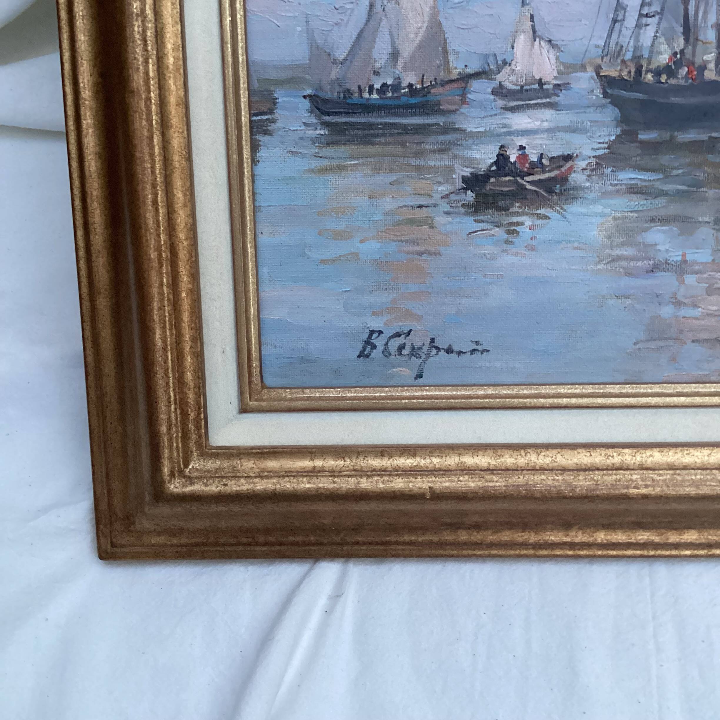 Signed framed painting Oil on canvas “Honfleur” dimensions: height -49cm- width -63 cm-