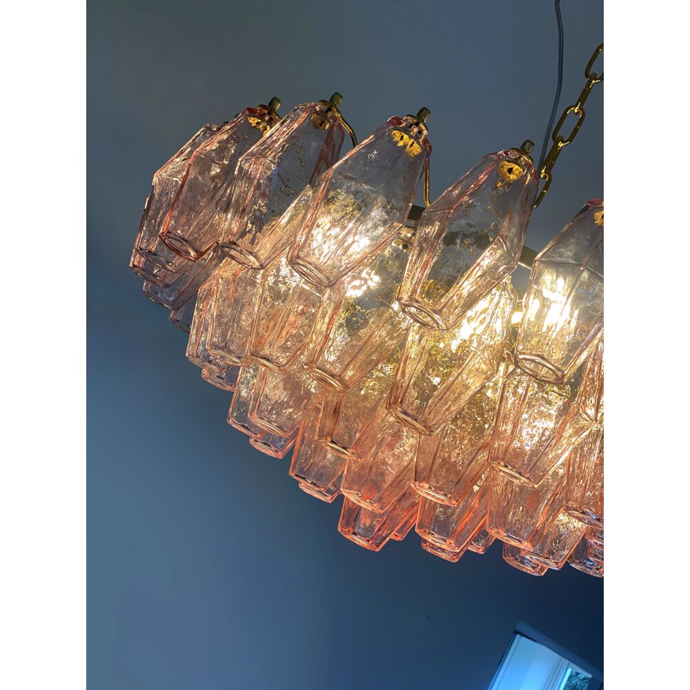 Pink “poliedri” murano glass chandelier