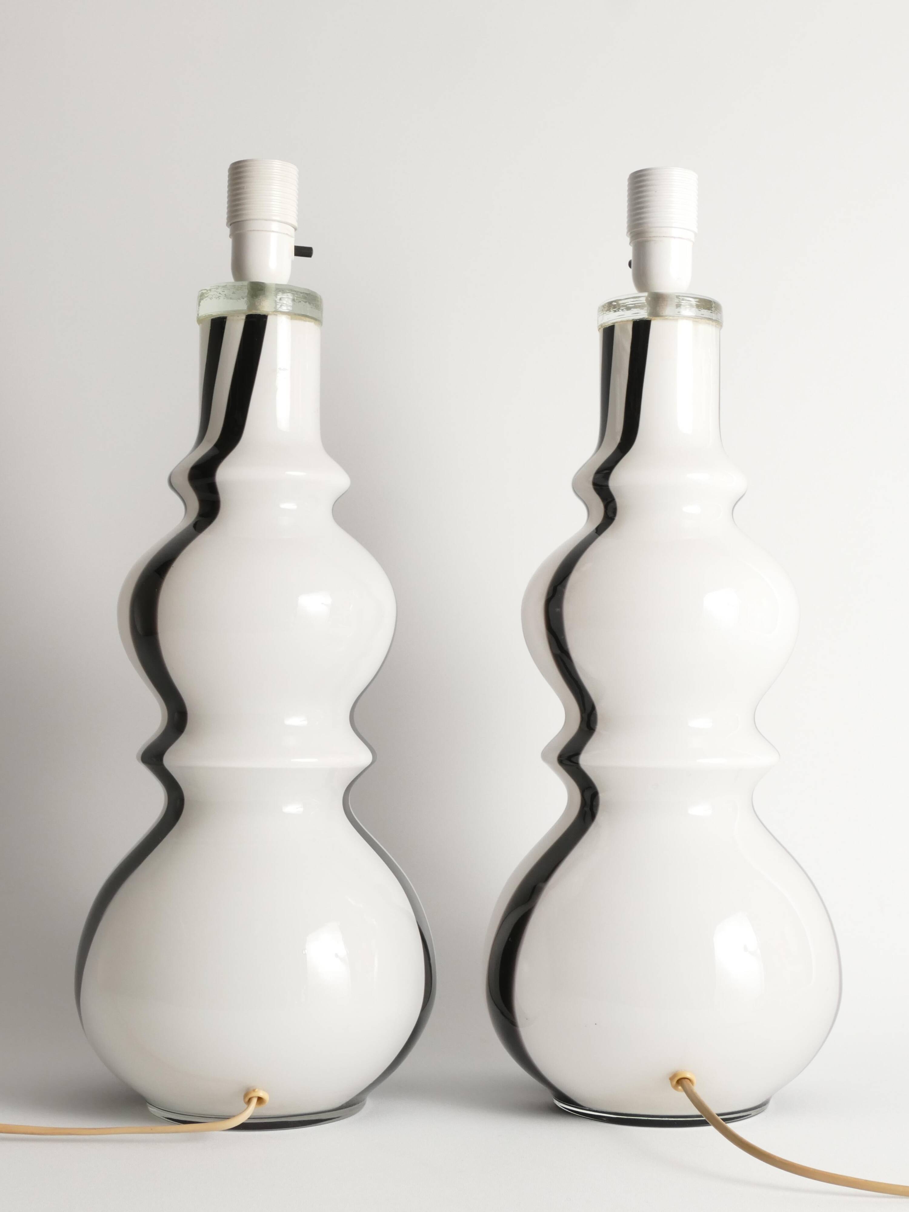 Sculptural Art Glass Murano Style Table Lamps, Black & White, 1960s, Set of 2