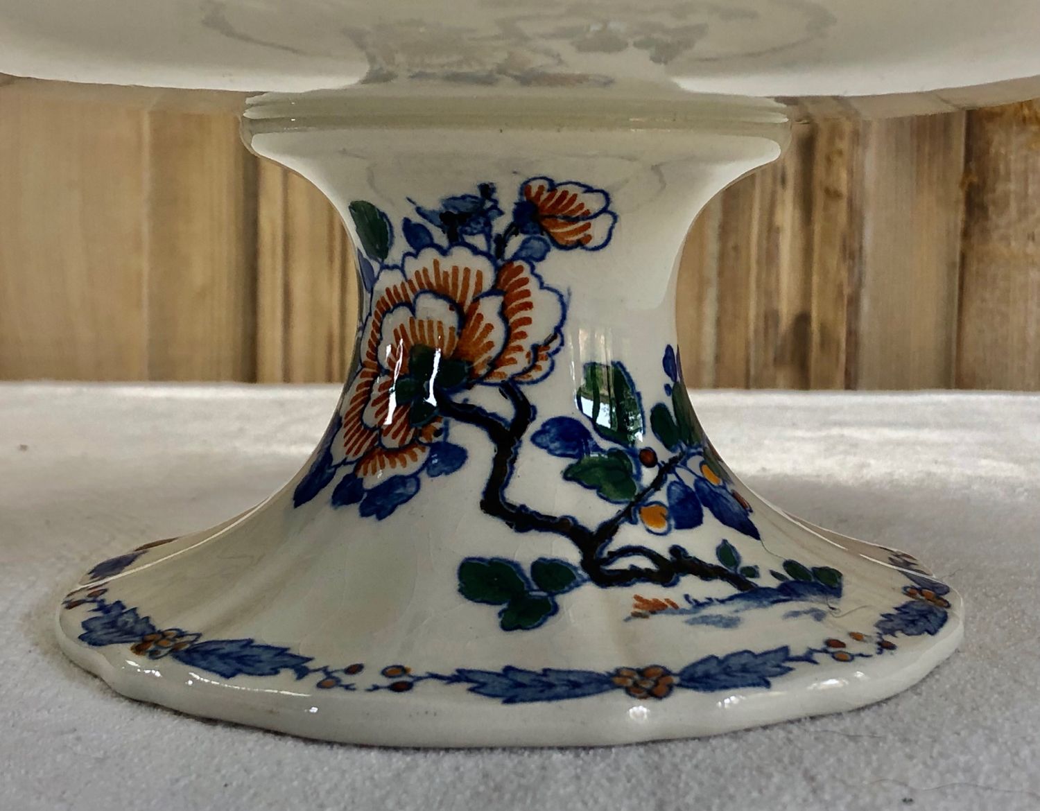Compotier fruit cutters on pedestal Gien rooster and peonies 1938 1960