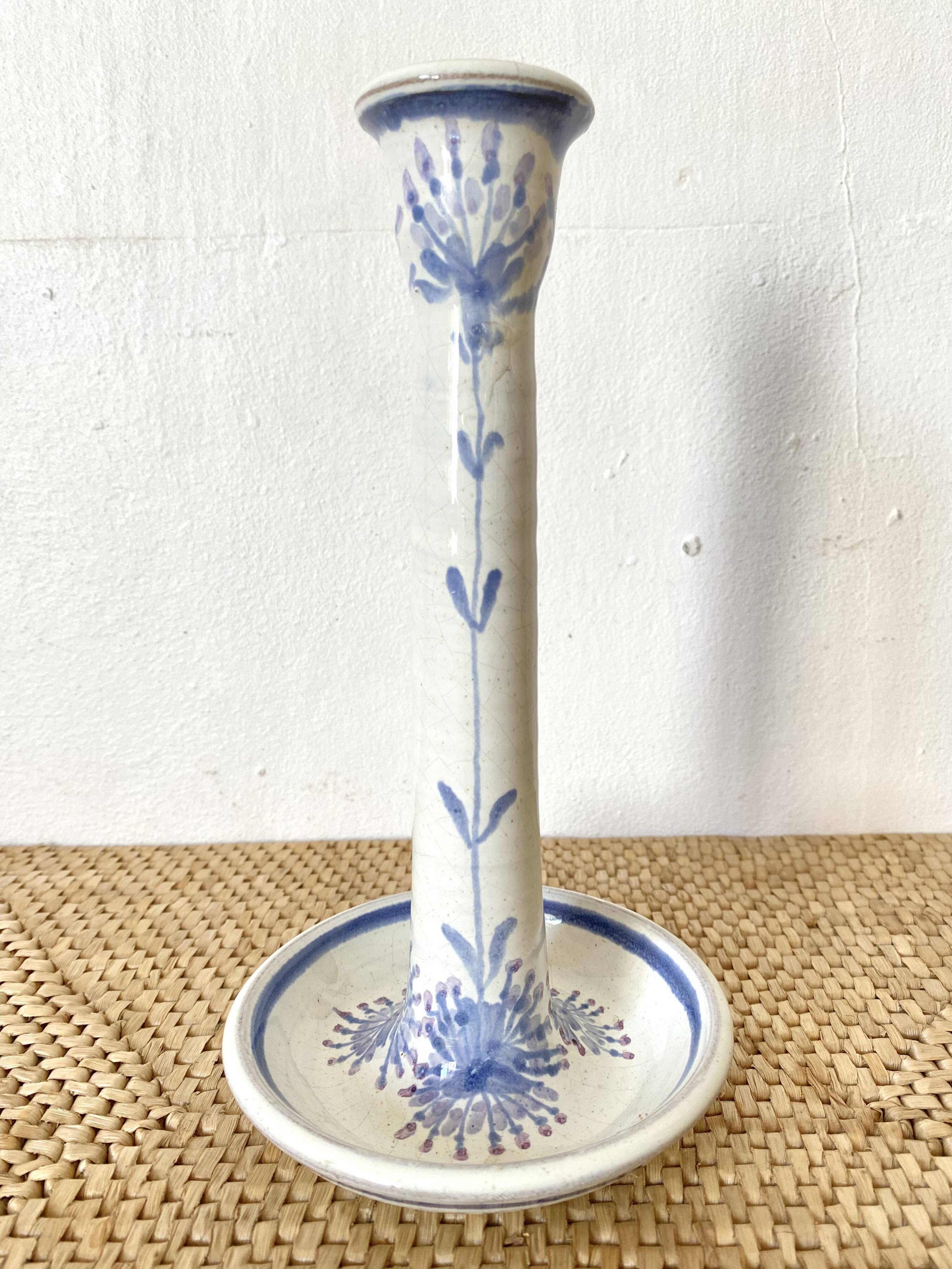 Ceramic candle holder with floral decoration, Brittany