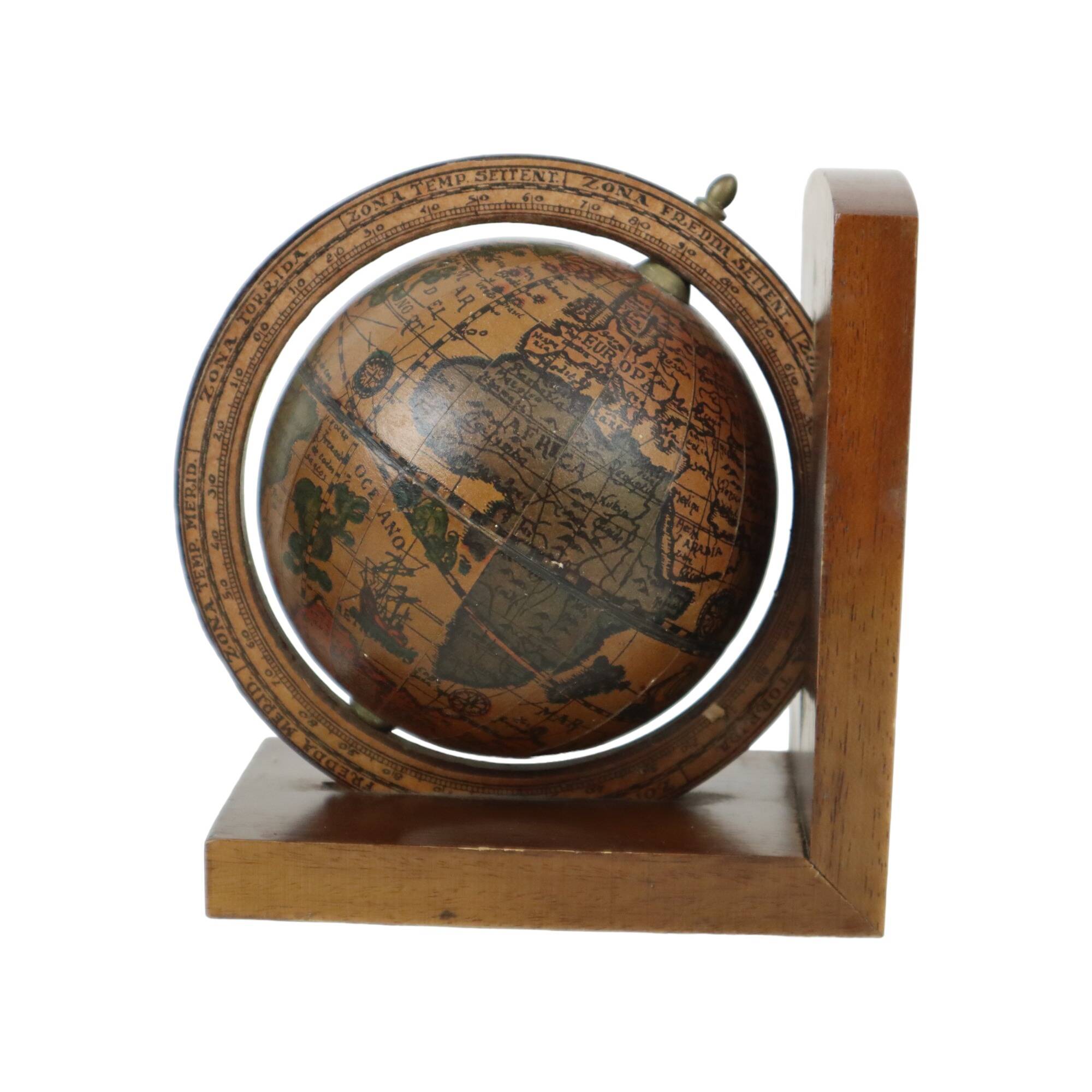 Vintage Set of Wooden Globe Bookends from the 1970s
