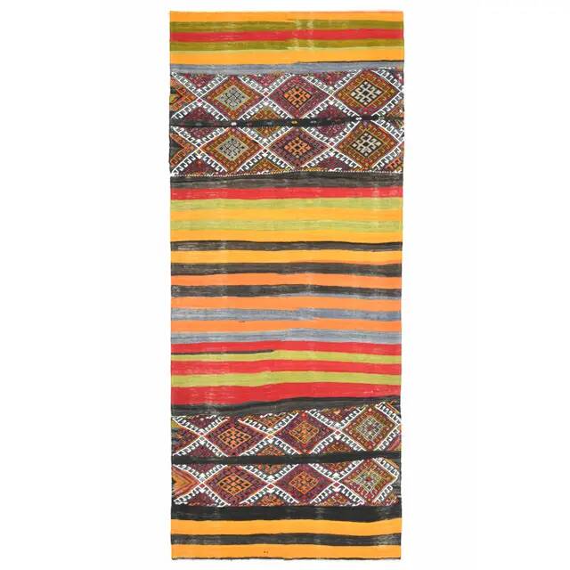 1970s Vintage Turkish Oushak Handmade Wool Cotton Orange Runner Rug 136x327