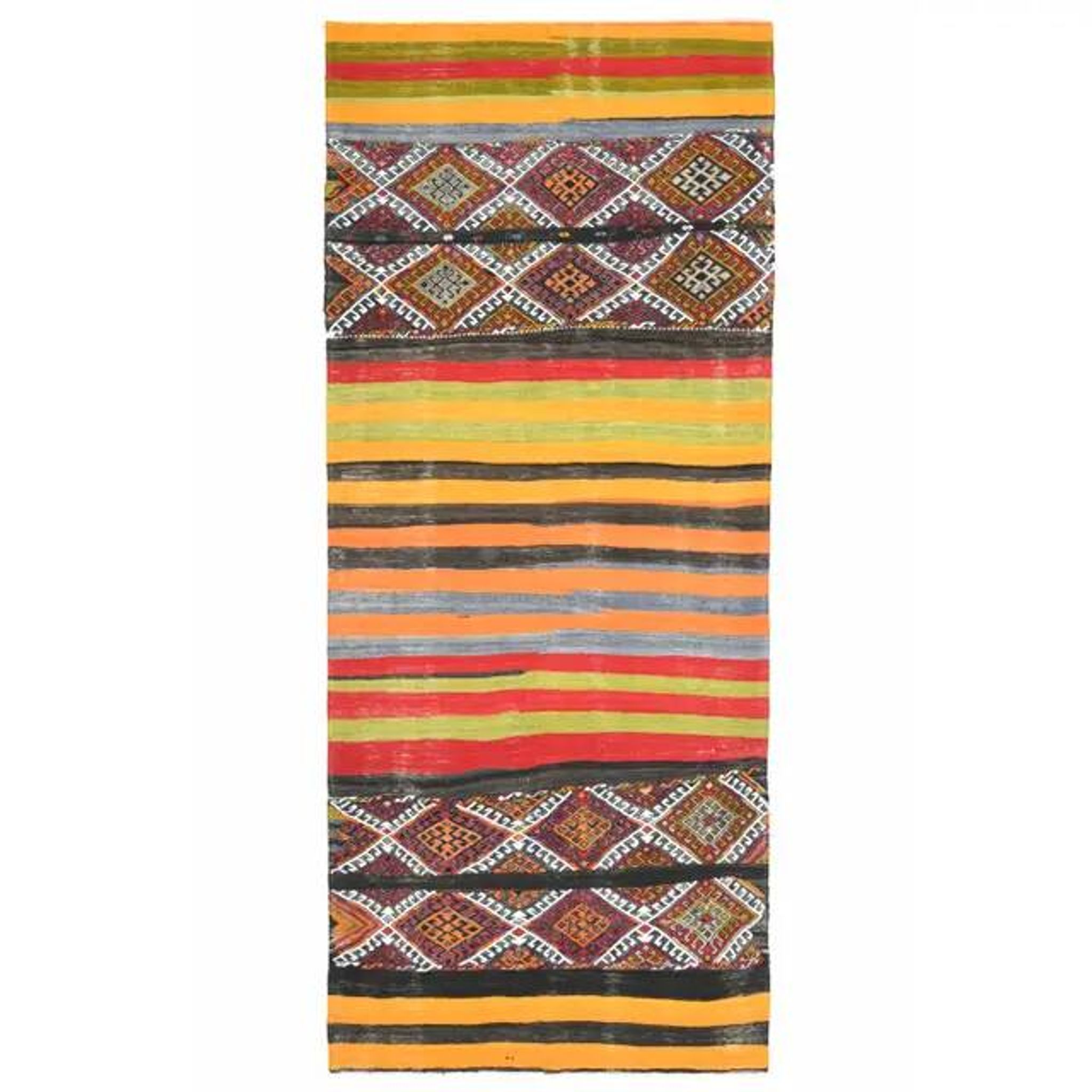 1970s Vintage Turkish Oushak Handmade Wool Cotton Orange Runner Rug 136x327