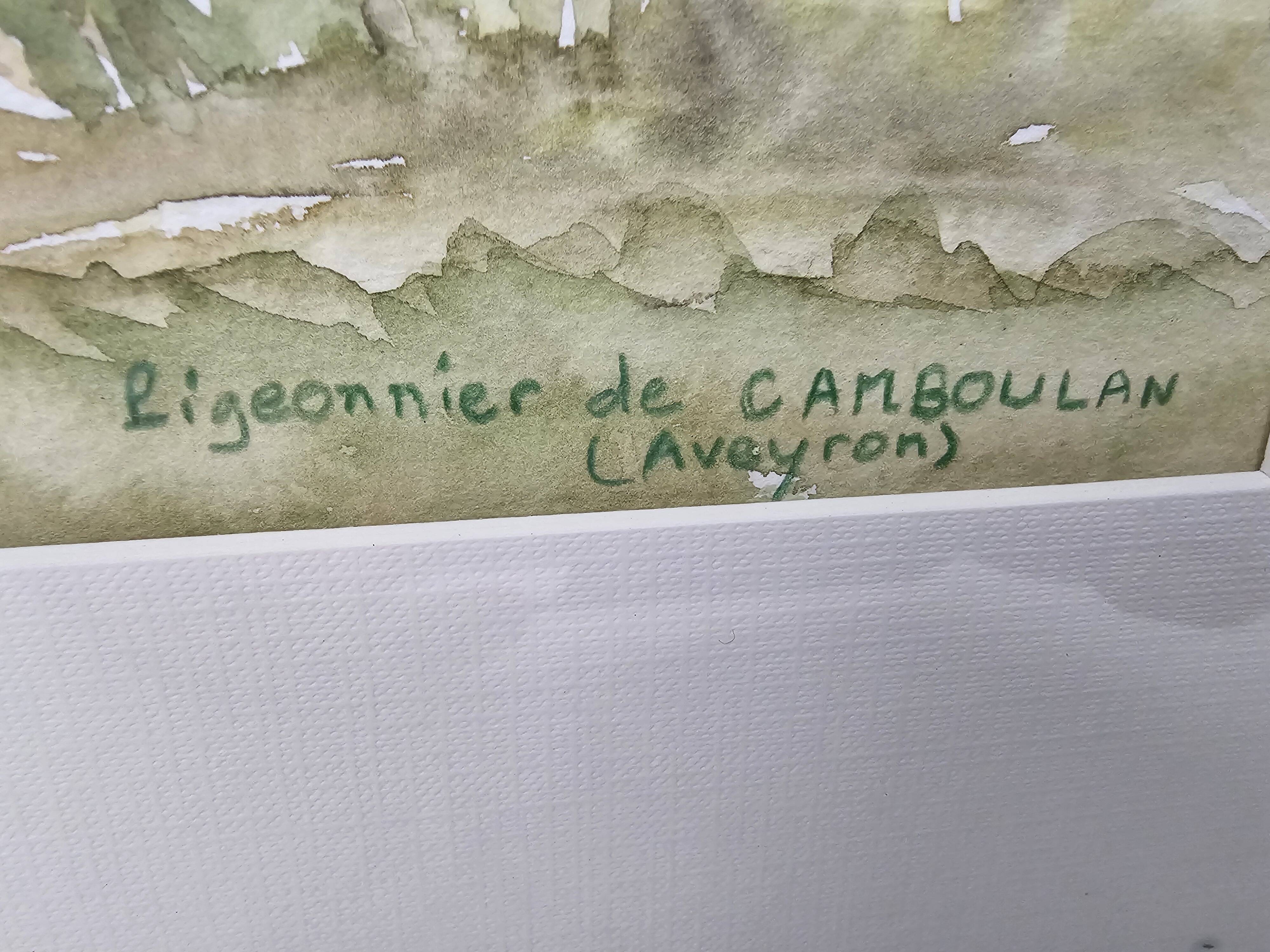 Watercolor of the dovecote of Camboulan Aveyron signed Annick Mesnil