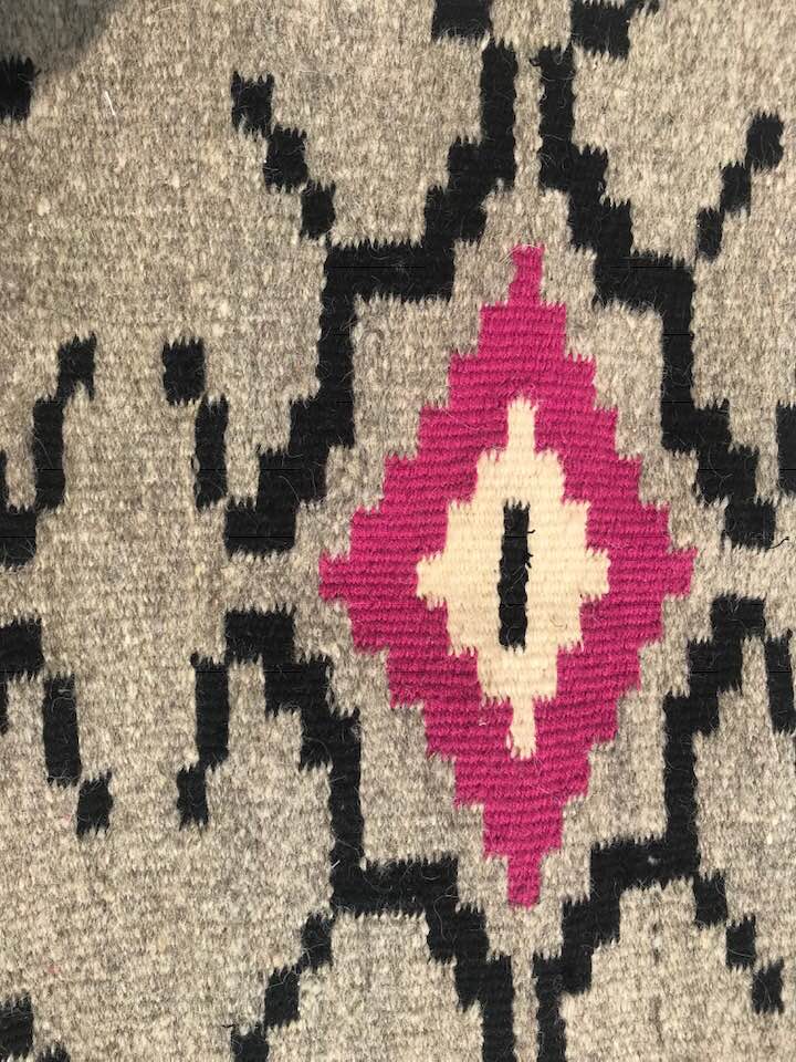 Pink white grey carpet wool hall hand made kilim 150x60cm