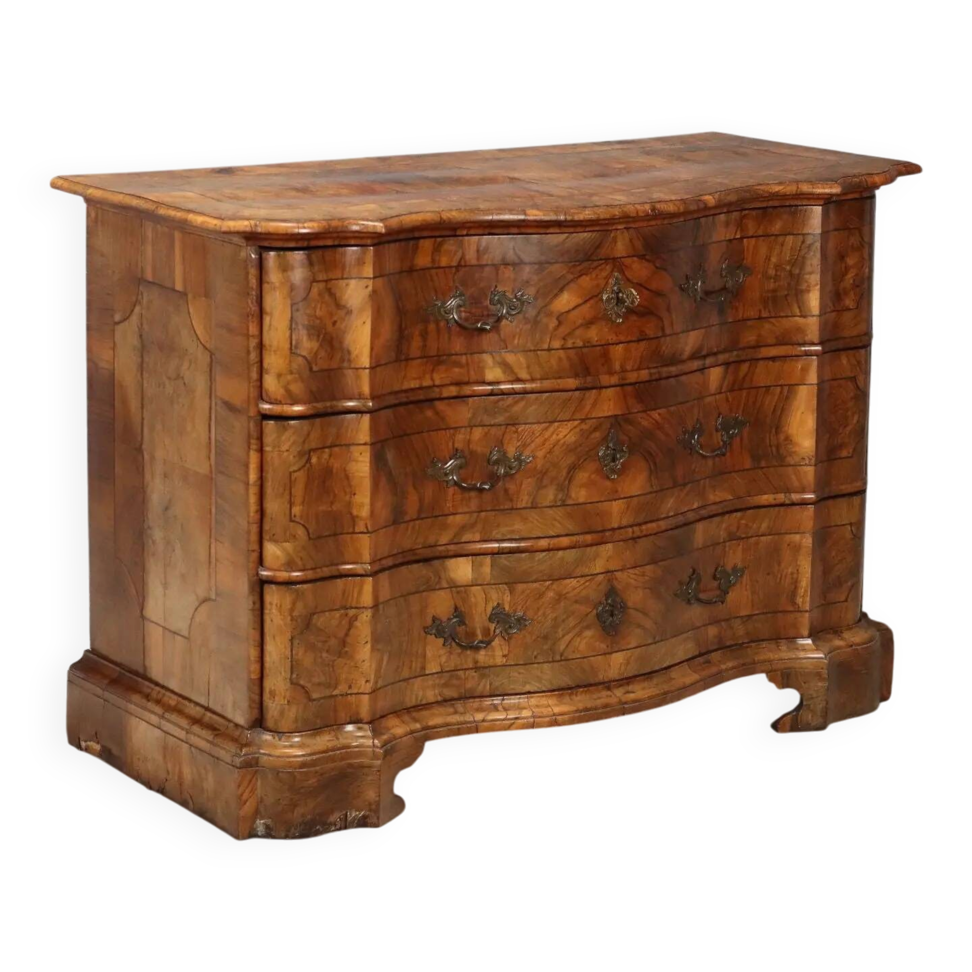 Canterano baroque en noyer et loupe de noyer