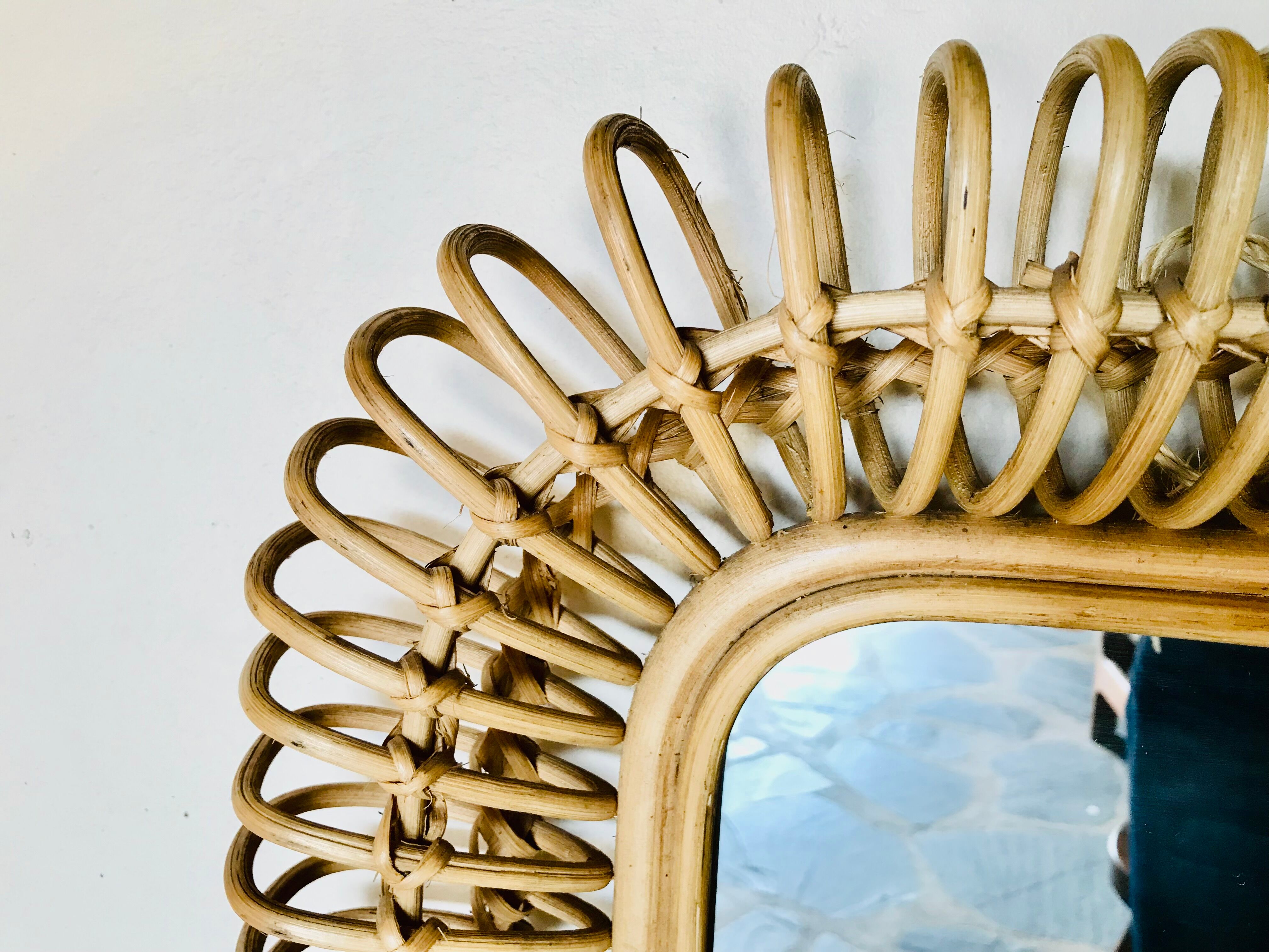 Rattan mirror, circa 1960 54x54cm