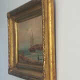 Oil on canvas signed Barton marine in gilded frame