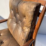 Vintage Leather Armchair “Läckö high” INGEMAR THILLMARK, OPE Möbler, 1965s
