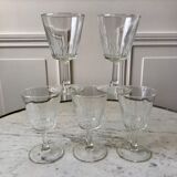 Set of 5 small crystalline glass wine glasses 50-60s