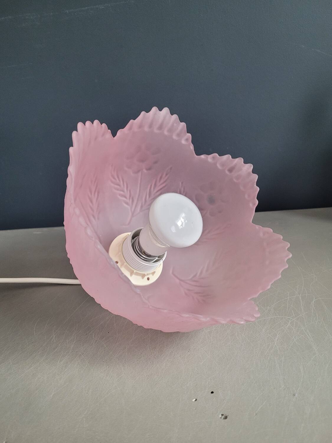 Pink frosted glass pendant light with flowers