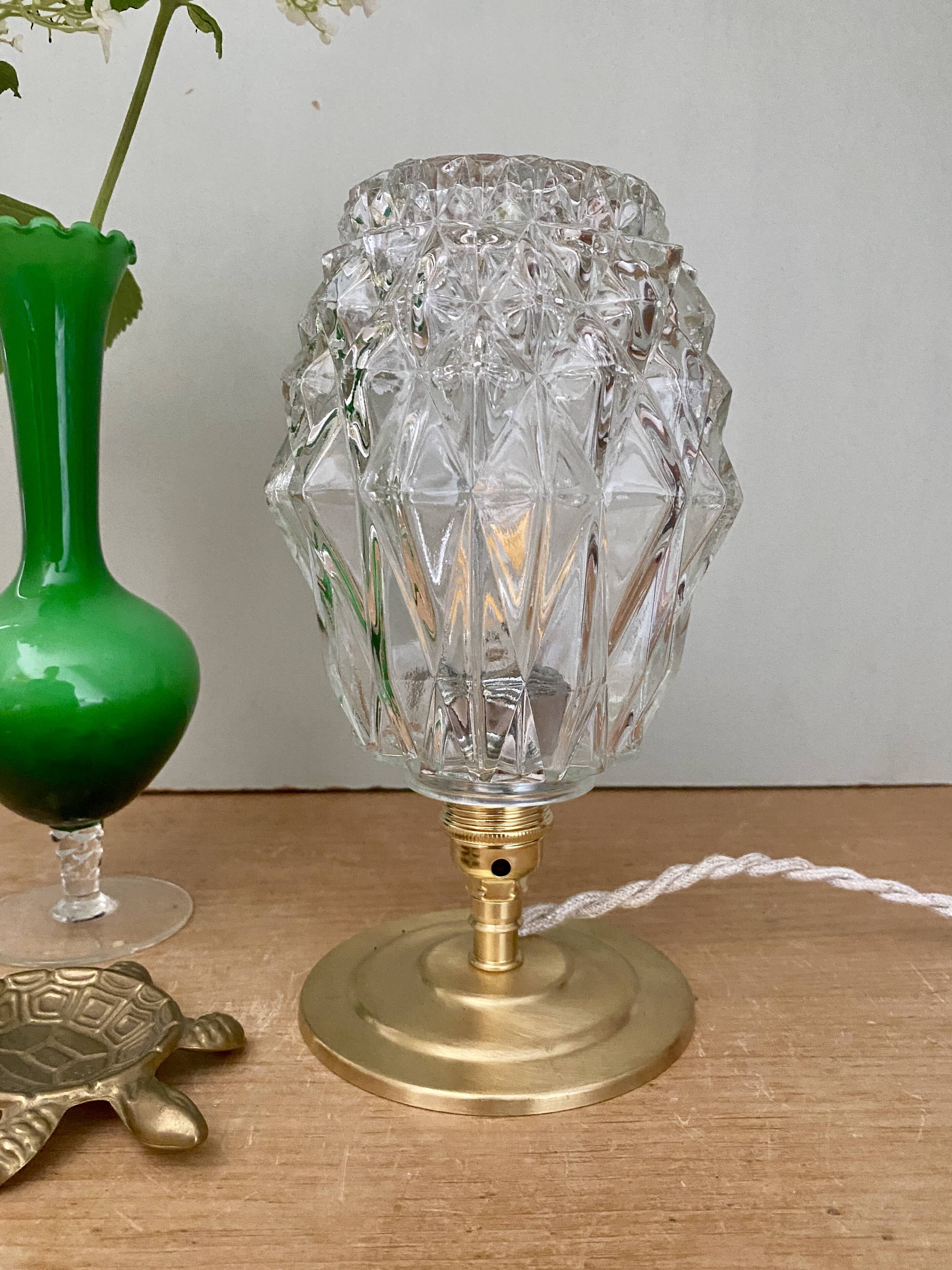 Vintage globe table lamp in molded glass