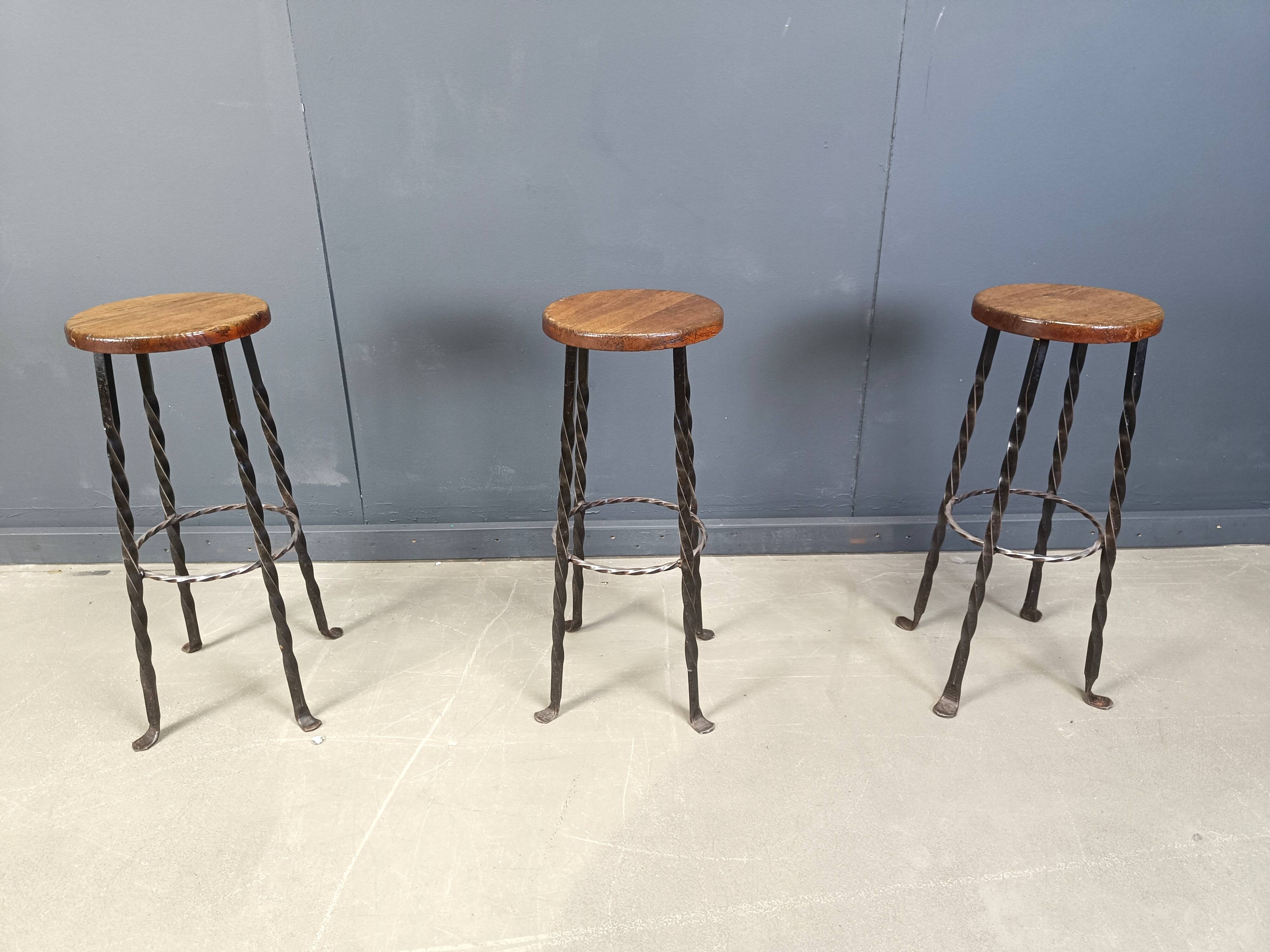 Vintage french wrought iron bar stools, 1960s - set of 3