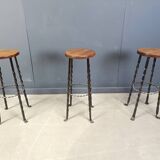 Vintage french wrought iron bar stools, 1960s - set of 3